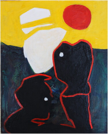 Peinture intitulée "Sérénade sous la lu…" par Victorine Follana, Œuvre d'art originale, Huile Monté sur Carton
