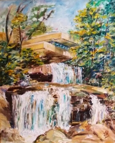 Painting titled "La maison sur la ca…" by Sylvie Bayle, Original Artwork, Oil Mounted on Wood Stretcher frame