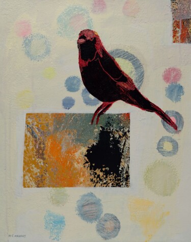 绘画 标题为“L'oiseau rouge” 由Marie-Claude Mainguy, 原创艺术品, 丙烯 安装在木质担架架上