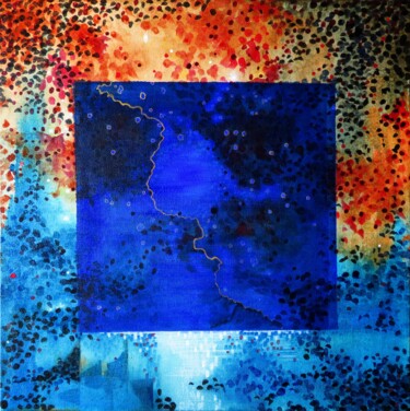 Ligne de faille - paysage kintsugi Peinture intitulée "Ligne de faille - p…" par Clau Redier-Clément, Œuvre d'art originale, Encre Monté sur Châssis en bois