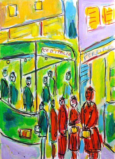 Peinture intitulée "Bus stop Pereire" par Jean Mirre, Œuvre d'art originale, Huile