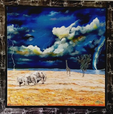 "ORAGE SUR LA SAVANE" başlıklı Tablo Christian Garnier tarafından, Orijinal sanat, Akrilik Ahşap Sedye çerçevesi üzerine mon…