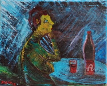 Картина под названием "femme à la table de…" - Kozar, Подлинное произведение искусства, Масло Установлен на Деревянная рама…