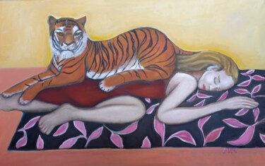 绘画 标题为“Femme au tigre” 由Andre Rippert, 原创艺术品, 油