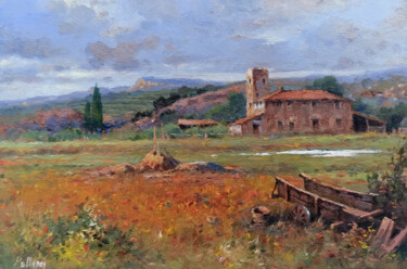 Flowery in June - Tuscany landscape painting Pintura titulada "Flowery in June - T…" por Claudio Pallini, Obra de arte original, Oleo Montado en Otro panel rígido
