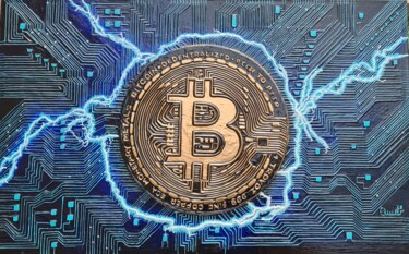 雕塑 标题为“Blue Tunder Bitcoin” 由Elmar Gerald Arneitz, 原创艺术品, 金属