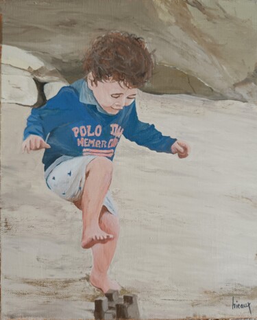 Hugo à la plage Schilderij getiteld "Hugo à la plage" door Dominique Hieaux, Origineel Kunstwerk, Olie