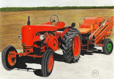 Tekening getiteld "Le combat de Tracto…" door Pierre Bayet, Origineel Kunstwerk, Potlood