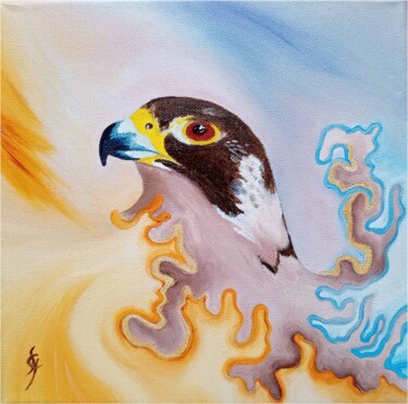 Painting titled "Médecine du Faucon" by Sange, Original Artwork, Oil