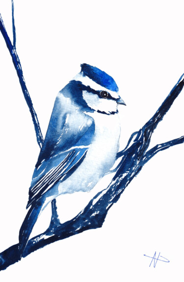Mésange bleue Peinture intitulée "Mésange bleue" par Neyda Omar (Neyptune), Œuvre d'art originale, Aquarelle