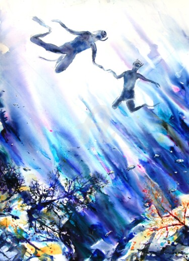 Peinture intitulée "Dans les transparen…" par Roger Boubenec, Œuvre d'art originale, Aquarelle