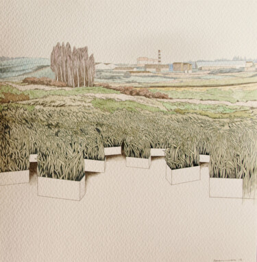 绘画 标题为“Flachland II” 由Oleg Breininger, 原创艺术品, 水彩