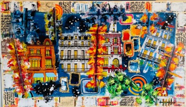 Painting titled "UNE NUIT SUR LE REM…" by Eric Moteau Verneuille, Original Artwork, Oil Mounted on Wood Stretcher frame