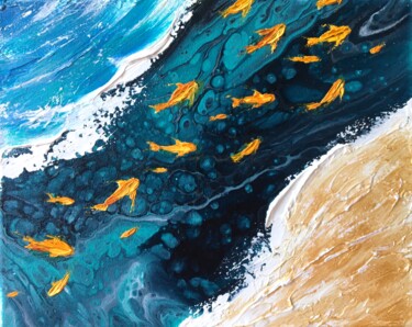 绘画 标题为“Goldfish Koi” 由Anna Inozemtseva, 原创艺术品, 丙烯 安装在木质担架架上