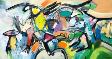 Painting titled "Abstract (The circu…" by Tung Duc Pham, Original Artwork, Acrylic Mounted on Wood Stretcher frame