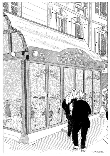 Dessin intitulée "Le comptoir Carnot,…" par Pascal Tavarner, Œuvre d'art originale, Encre