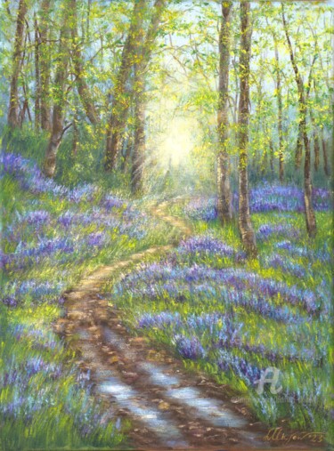 Painting titled "Spring forest" by Ludmilla Ukrow, Original Artwork, Oil