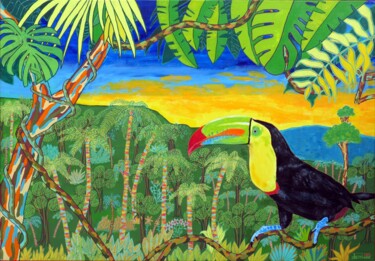 Toucan le fou Peinture intitulée "Toucan le fou" par Pascal Poutchnine, Œuvre d'art originale, Acrylique Monté sur Châssis en bois