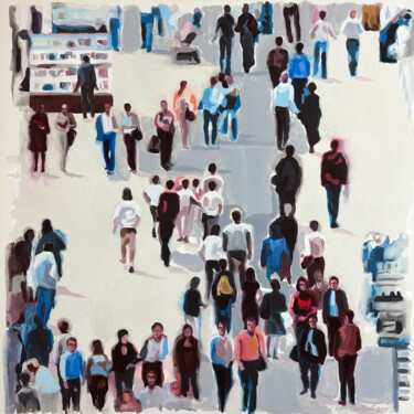 Painting titled "L'été en ville" by Cathy Doutreligne, Original Artwork, Acrylic Mounted on Wood Stretcher frame