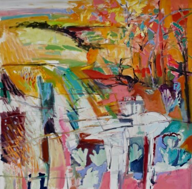 Golden Train Shuttle Peinture intitulée "Golden Train Shuttle" par Diana Page, Œuvre d'art originale, Huile