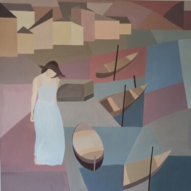 Painting titled ""Donna al Lago"" by Alessandra Redolfi, Original Artwork, Acrylic