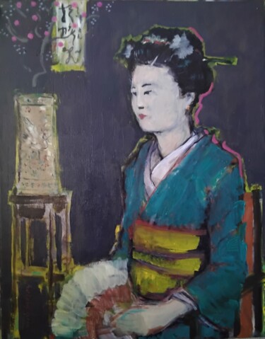 Schilderij getiteld "Geisha" door Richard Cress, Origineel Kunstwerk, Olie