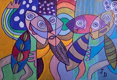 「Le Poisson de Juin」というタイトルの絵画 Jacques Desvaux (JD)によって, オリジナルのアートワーク, アクリル