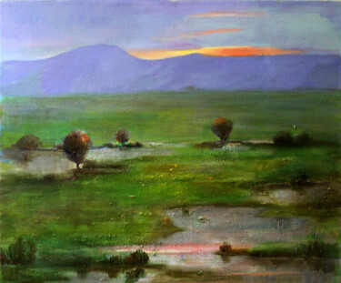 Painting titled "Evening dawn" by Hojamuhammet Churiyev, Original Artwork, Oil