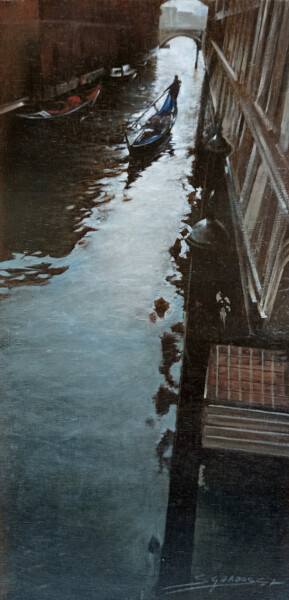 Under the Bridge of Sighs - Venice painting 绘画 标题为“Under the Bridge of…” 由Antonio Sgarbossa, 原创艺术品, 油 安装在木板上