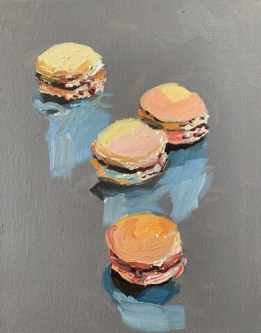 Macaroons cookies. still life. Painting titled "Macaroons cookies.…" by Vita Schagen, Original Artwork, Oil Mounted on Cardboard