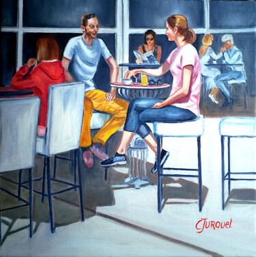 Painting titled "seuls au monde" by Colette Jurquet, Original Artwork, Oil Mounted on Wood Stretcher frame