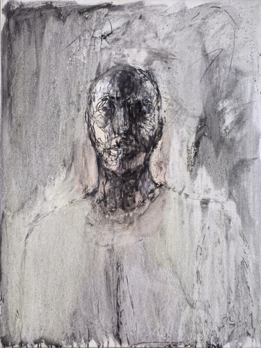 绘画 标题为“AUTOPORTRAIT NOIR E…” 由Xavier Auffret, 原创艺术品, 丙烯 安装在木质担架架上