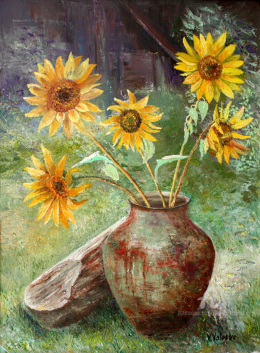 Malerei mit dem Titel "Sunflowers" von Vladimir Volosov, Original-Kunstwerk, Öl Auf Keilrahmen aus Holz montiert