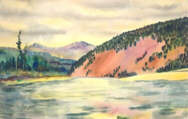 Painting titled "Красная гора" by Alexander Breskin, Original Artwork, Watercolor