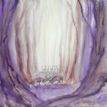 「L'affrontement」というタイトルの絵画 Maud Obraztsovによって, オリジナルのアートワーク, 水彩画 ウッドストレッチャーフレームにマウント