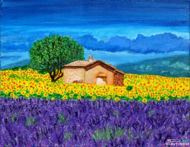 Paysage provençal Peinture intitulée "Paysage provençal" par Pascal Poutchnine, Œuvre d'art originale, Acrylique Monté sur Châssis en bois