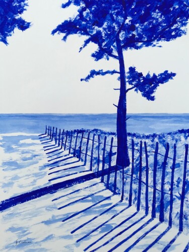 Painting titled "Ganivelles bleues o…" by Frédéric Cadiou, Original Artwork, Acrylic