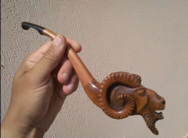 Smoking pipe. Ram. 雕塑 标题为“Smoking pipe. Ram.” 由Gennadii Nikitin, 原创艺术品, 木