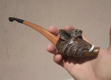 Smoking pipe Boar. Pipe à fumer. Sanglier 雕塑 标题为“Smoking pipe Boar.…” 由Gennadii Nikitin, 原创艺术品, 木