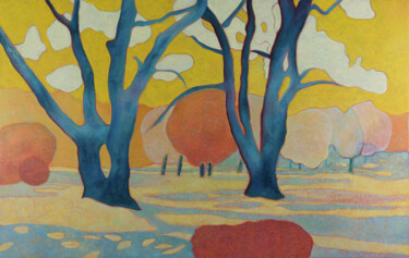 Painting titled "A l'ombre des bleus" by Marie-Pierre Autonne, Original Artwork, Oil