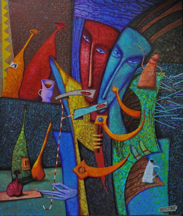 제목이 "Carnival"인 미술작품 Andrej Losovoj로, 원작, 기름 나무 들것 프레임에 장착됨