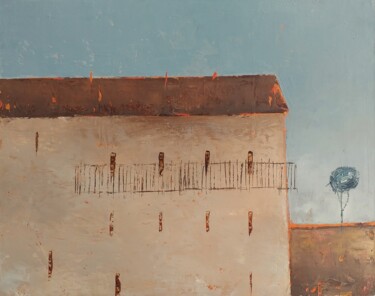Painting titled "House With a Long B…" by Kestutis Jauniskis, Original Artwork, Oil