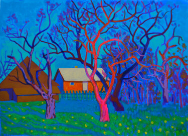 Peinture intitulée "Apple trees" par Mykola Kozlovskyi, Œuvre d'art originale, Acrylique
