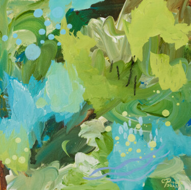 Painting titled "À flanc de colline" by Chantal Proulx, Original Artwork, Acrylic Mounted on Wood Stretcher frame