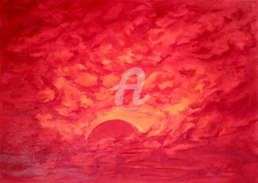 제목이 "SUNSET"인 미술작품 Constantin Popescu로, 원작, 기름 나무 들것 프레임에 장착됨