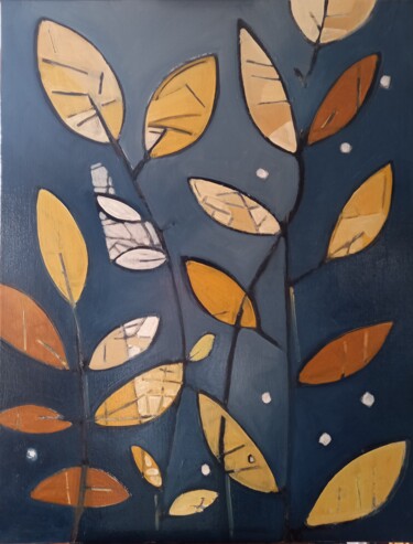 Pintura titulada "les Feuilles volant…" por Sylvie Serre, Obra de arte original, Oleo