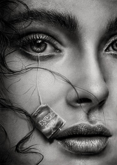 Drawing titled "Eyes tea" by Angelika Lomako, Original Artwork, Charcoal
