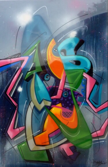 Peinture intitulée "Fish n°2303" par Saname, Œuvre d'art originale, Bombe aérosol Monté sur Châssis en bois