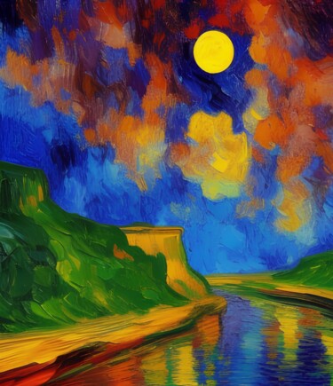 Digital Arts titled "River at night" by Michael C Bertsch, Original Artwork, 2D Digital Work
