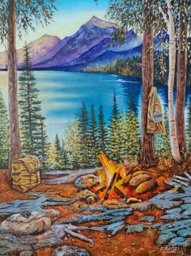 Schilderij getiteld "Nature's Campfire M…" door Ramzi Fathallah, Origineel Kunstwerk, Olie Gemonteerd op Frame voor houten b…